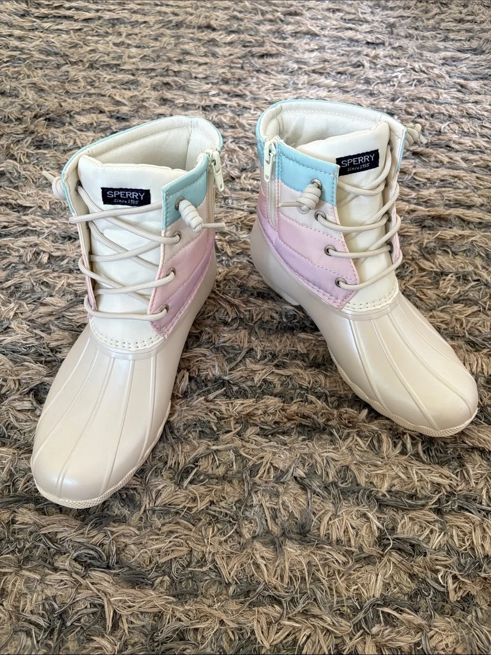 New Perry Saltwater Duck Boots Pastel Multi Youth 5M EUR 37 Fit US Women’s 6 UK4